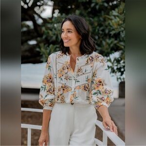Anthropologie MAYE Floral Pintuck Button Front Blouse Boho Top Size S